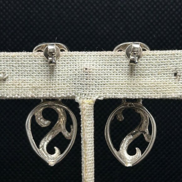 Sterling Silver 925 Door Knocker Scroll Drop Shaped Bold Dangle Earrings 1.5" L - Picture 5 of 9